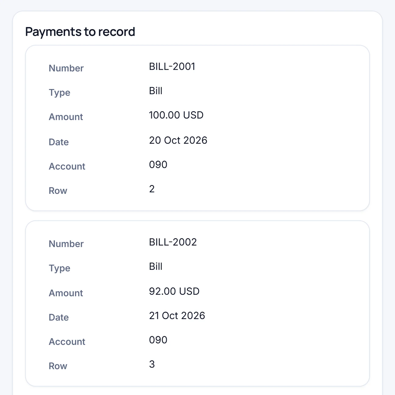 Real Paysweep preview with sample data: payments ready, rows to fix with the reason, and the total per currency.